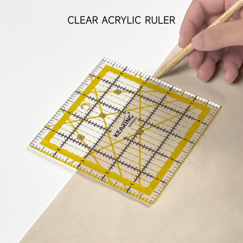 KEARING KERING Patchwork Quilting Ruler - 5x5 inch Non-Slip Acrylic Square Ruler for Foundation Paper Piecing, Bias Strips & Rotary Cutting, Durable Quilter's Tool with Anti-Slip Backing - Image 5